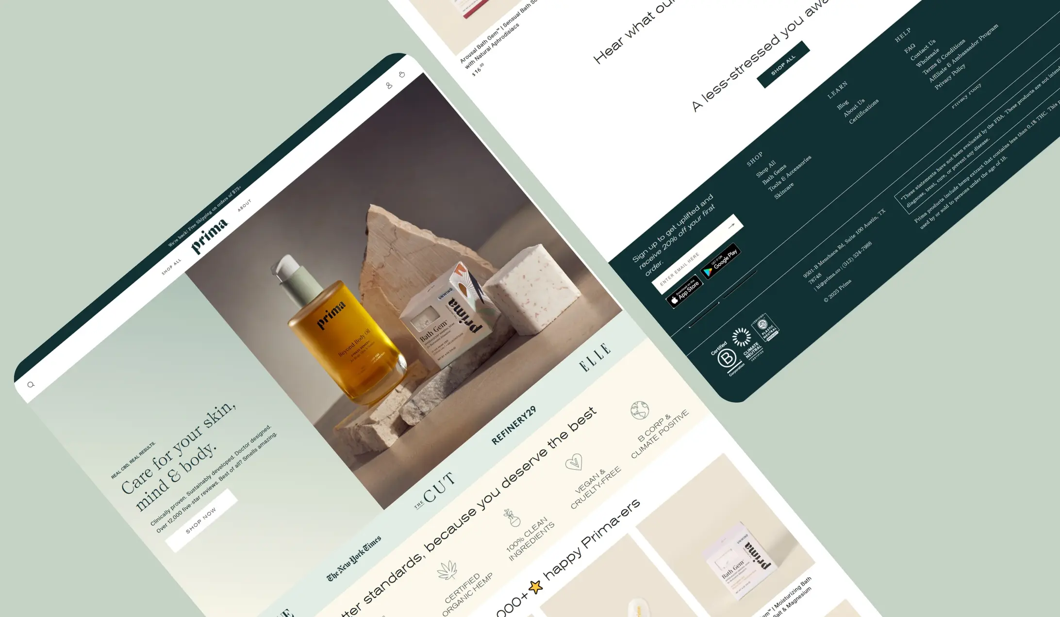 Skincare products on a website